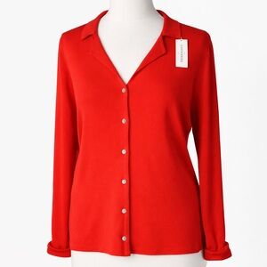 Carolyn Taylor Brilliant Red Collared Cardigan | Button Front | NWT | Size Large